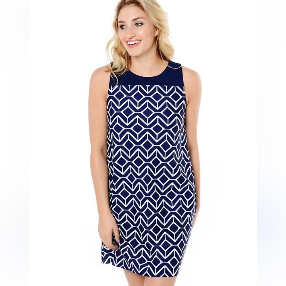 Jude Connally Molly Sleeveless Navy Blue White Dress size XL